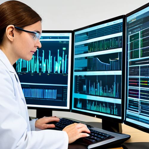 Home 4 A focused professional female bioinformatician, fully clothed in a modest lab coat over professional attire, working diligently at a high-tech workstation in a pristine, modern bioinformatics laboratory. Large computer screens display intricate genetic sequences, complex protein structures, and abstract data visualizations. The background features subtle glowing data streams and clean, organized lab equipment. She has perfect anatomy, correct proportions, and a natural pose, with well-formed hands and proper finger count. Professional photography, high quality, vibrant colors, clear focus, safe for work, appropriate content, professional, family-friendly.