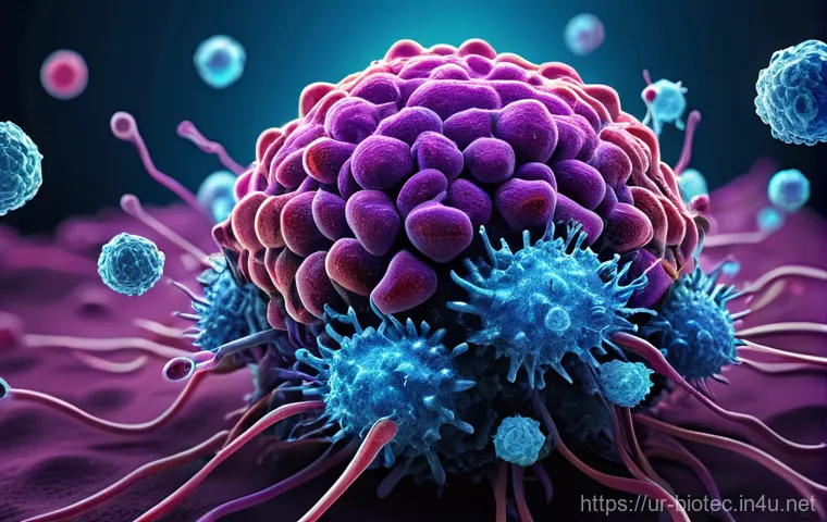 CAR T 세포 치료법 - **Prompt:** A highly detailed, microscopic view of genetically engineered CAR-T cells (depicted as v...