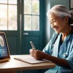 의료 데이터 활용과 규제 - **Prompt 1: Telemedicine Bridging Gaps**
    "A heartwarming, realistic scene depicting a female doc...